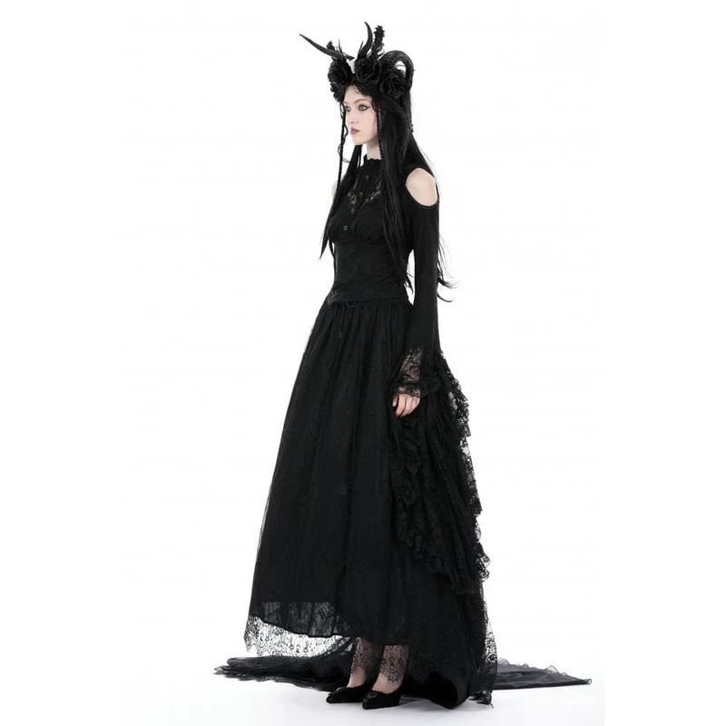 Schulterfreie Gothic-Bluse mit ausgestellten Ärmeln und Spitze für Damen