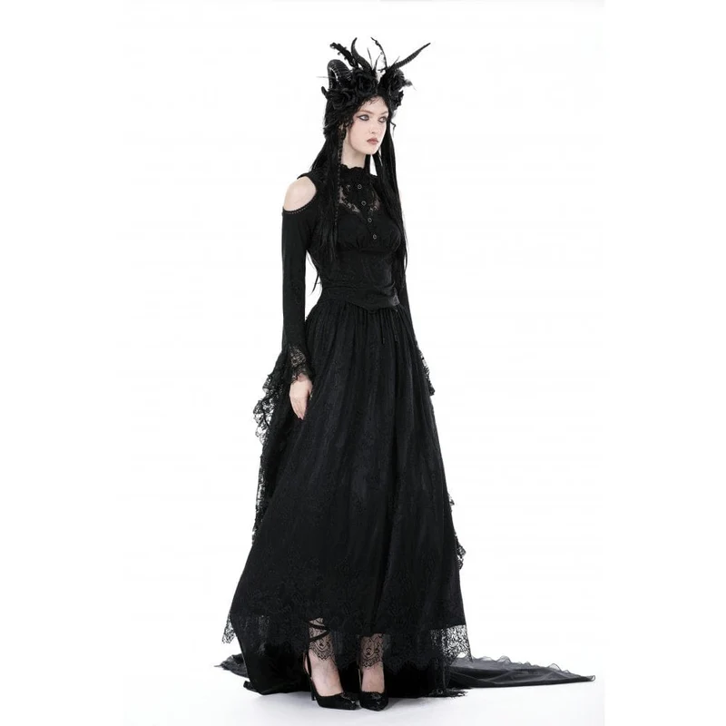 Schulterfreie Gothic-Bluse mit ausgestellten Ärmeln und Spitze für Damen