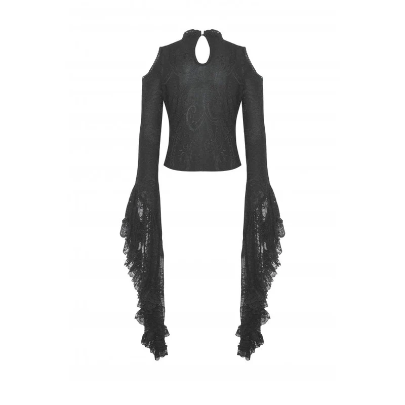Schulterfreie Gothic-Bluse mit ausgestellten Ärmeln und Spitze für Damen