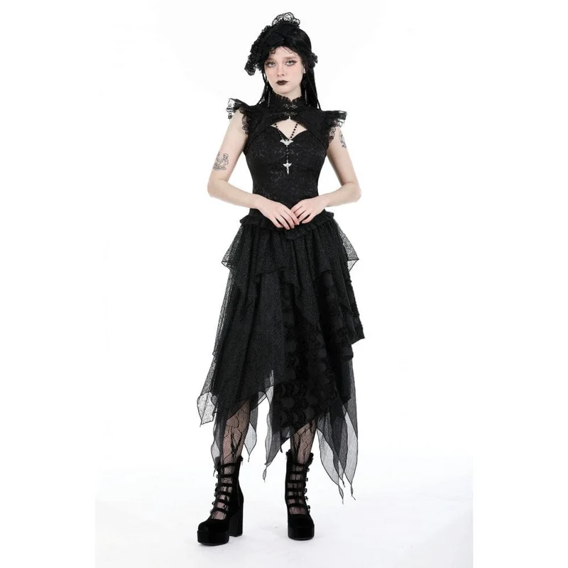 Damen-Tanktop mit Rüschen und Gothic-Ausschnitt und Stehkragen