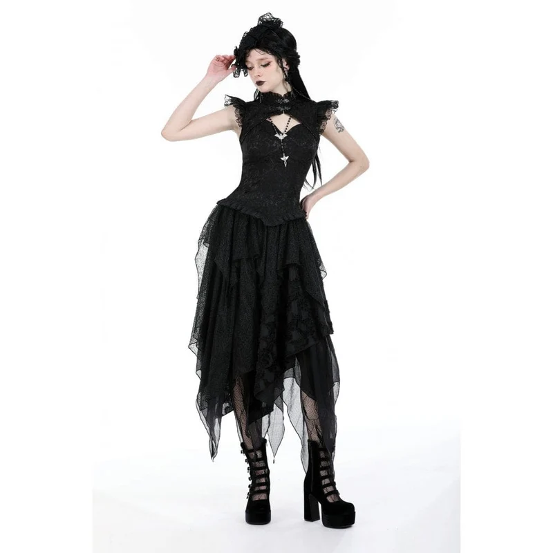 Damen-Tanktop mit Rüschen und Gothic-Ausschnitt und Stehkragen