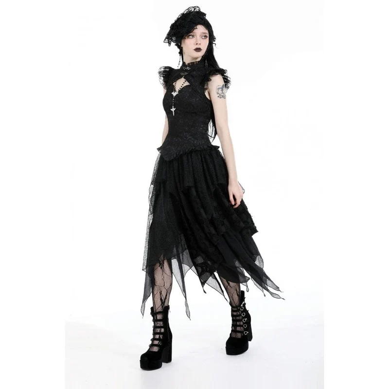 Damen-Tanktop mit Rüschen und Gothic-Ausschnitt und Stehkragen