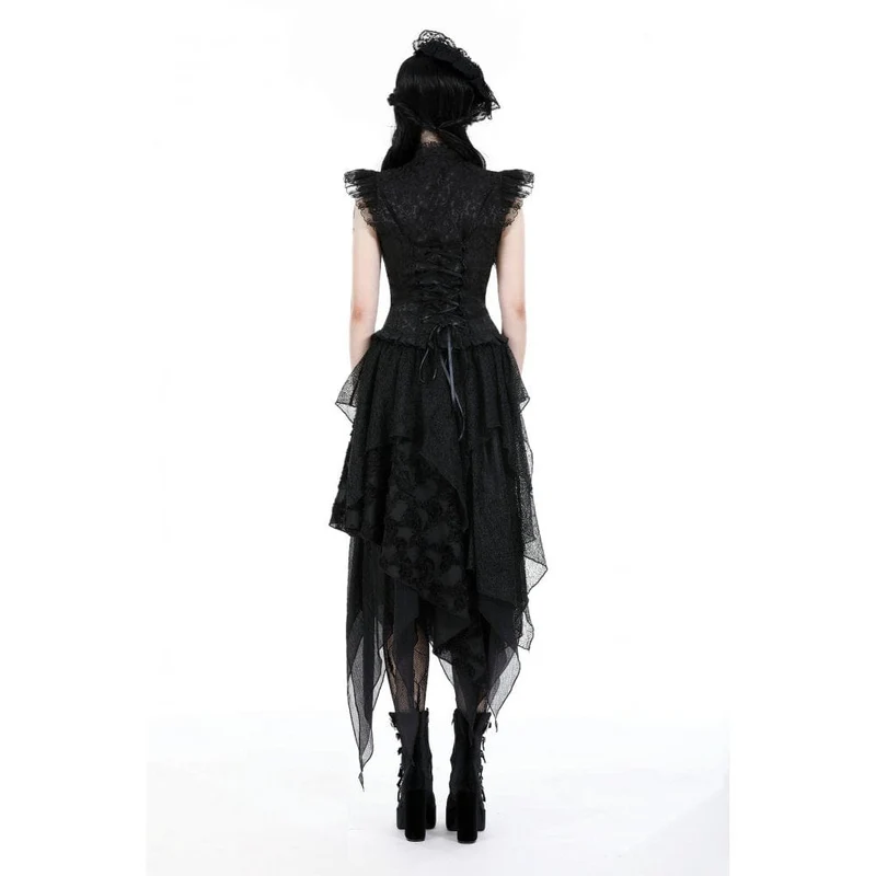 Damen-Tanktop mit Rüschen und Gothic-Ausschnitt und Stehkragen