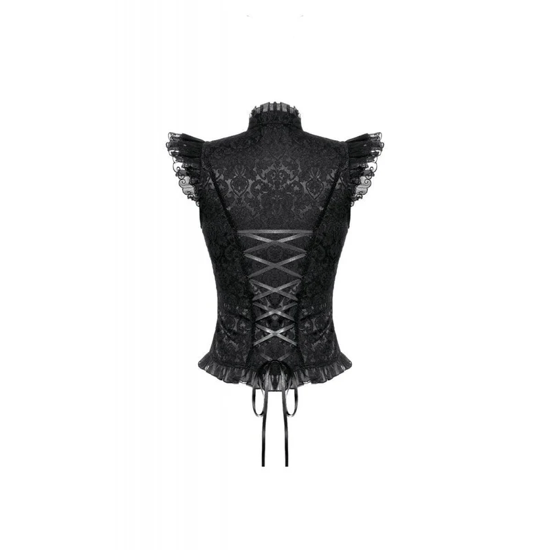 Damen-Tanktop mit Rüschen und Gothic-Ausschnitt und Stehkragen
