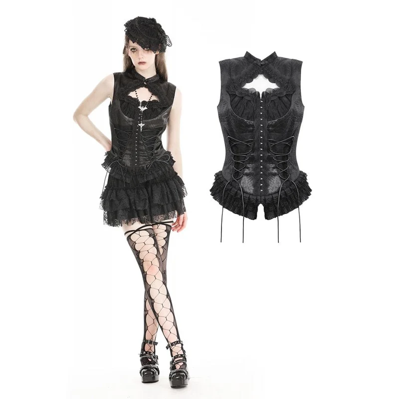 Damen Gothic Lace Splice Schnürweste