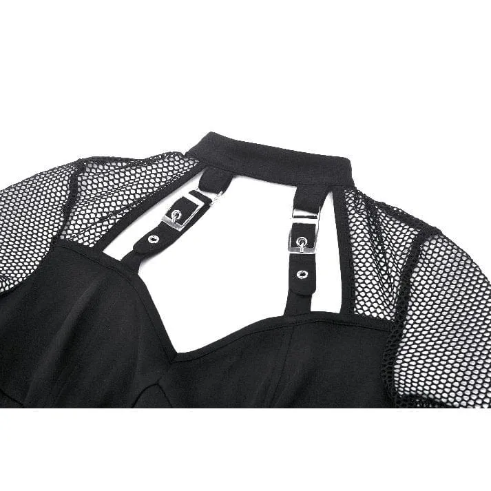 Punk-Cut-out-Mesh-Langarmbluse für Damen