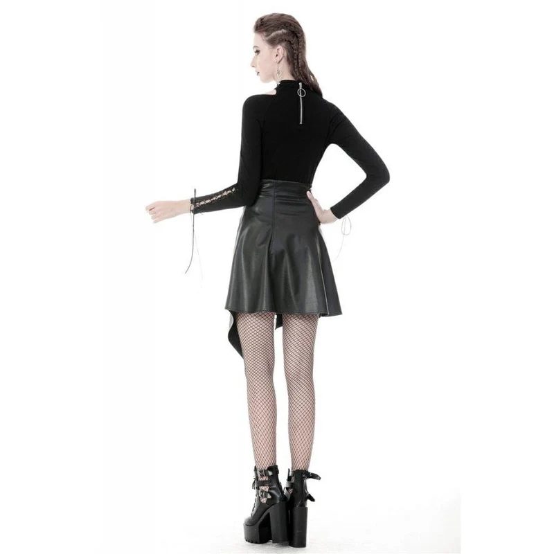 Frauen Punk PU Leder Reißverschluss Irregular Midi Röcke