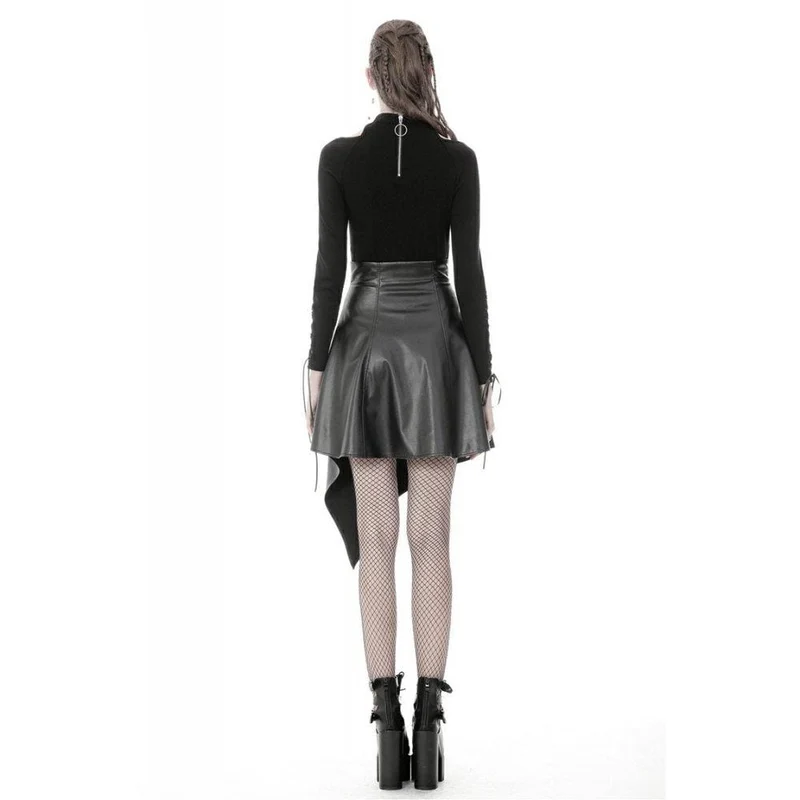 Frauen Punk PU Leder Reißverschluss Irregular Midi Röcke