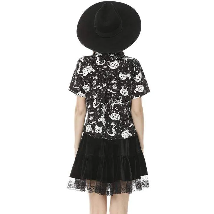 Frauen Lolita Cat Print Kurzarmhemden