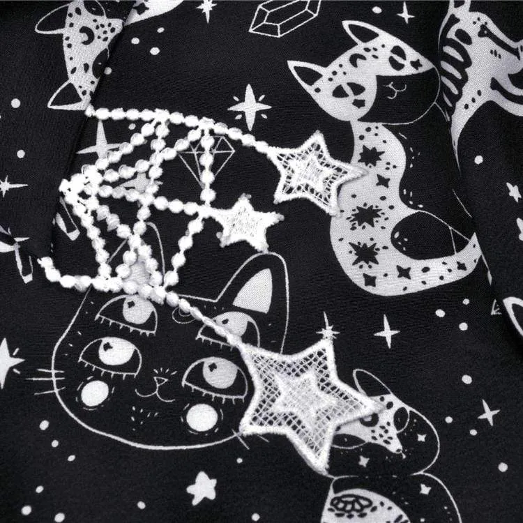 Frauen Lolita Cat Print Kurzarmhemden