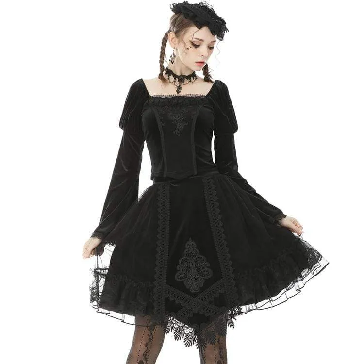 Damen Vintage Gothic Mesh Velet Splicing Unregelmäßiger Saum Röcke