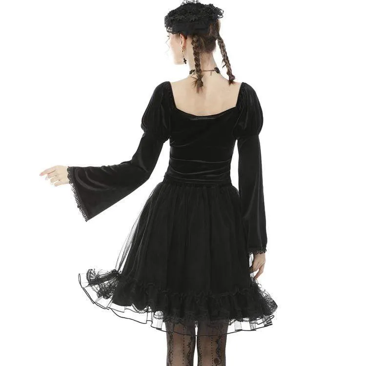 Damen Vintage Gothic Mesh Velet Splicing Unregelmäßiger Saum Röcke