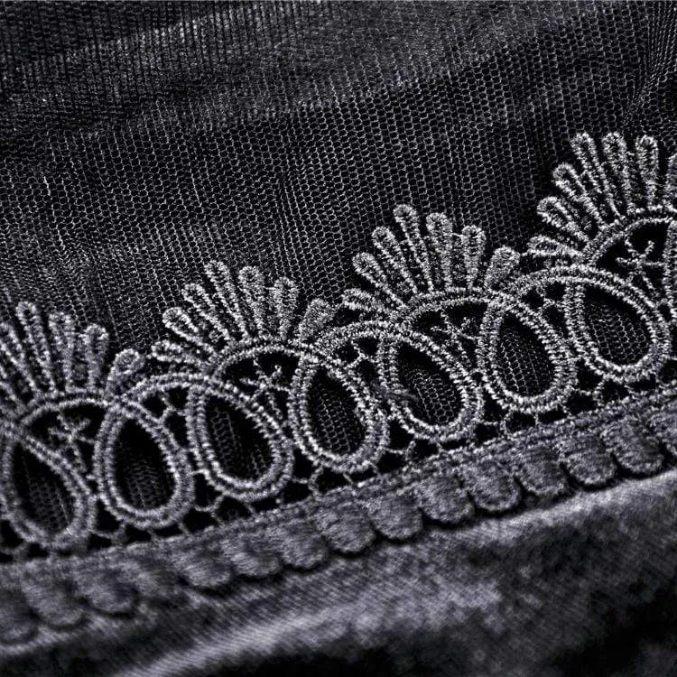 Damen Vintage Gothic Mesh Velet Splicing Unregelmäßiger Saum Röcke