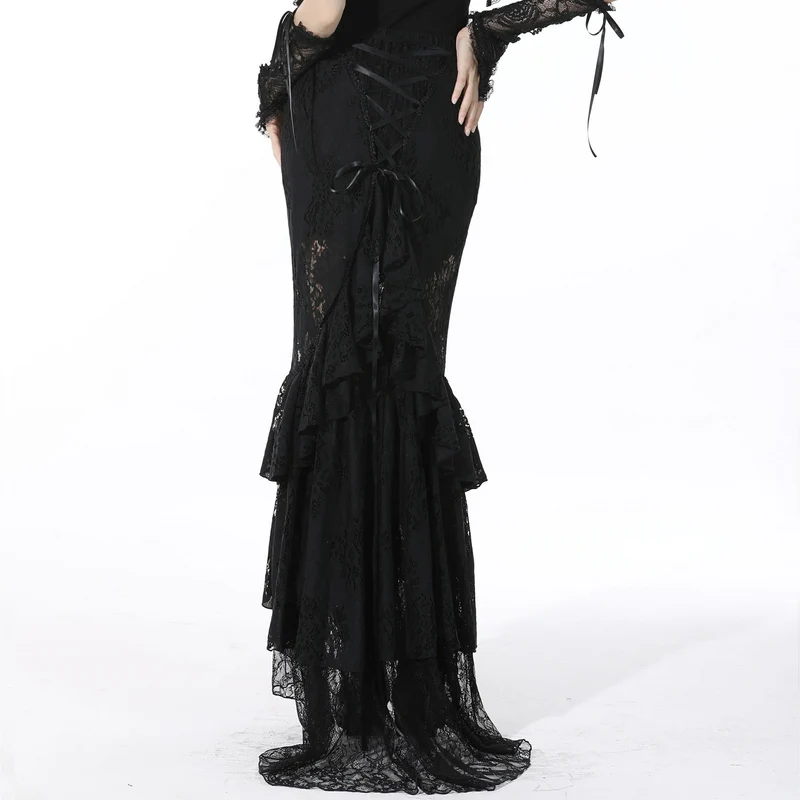 Gothic Layered Lace Schwarzer Meerjungfrauenrock für Damen