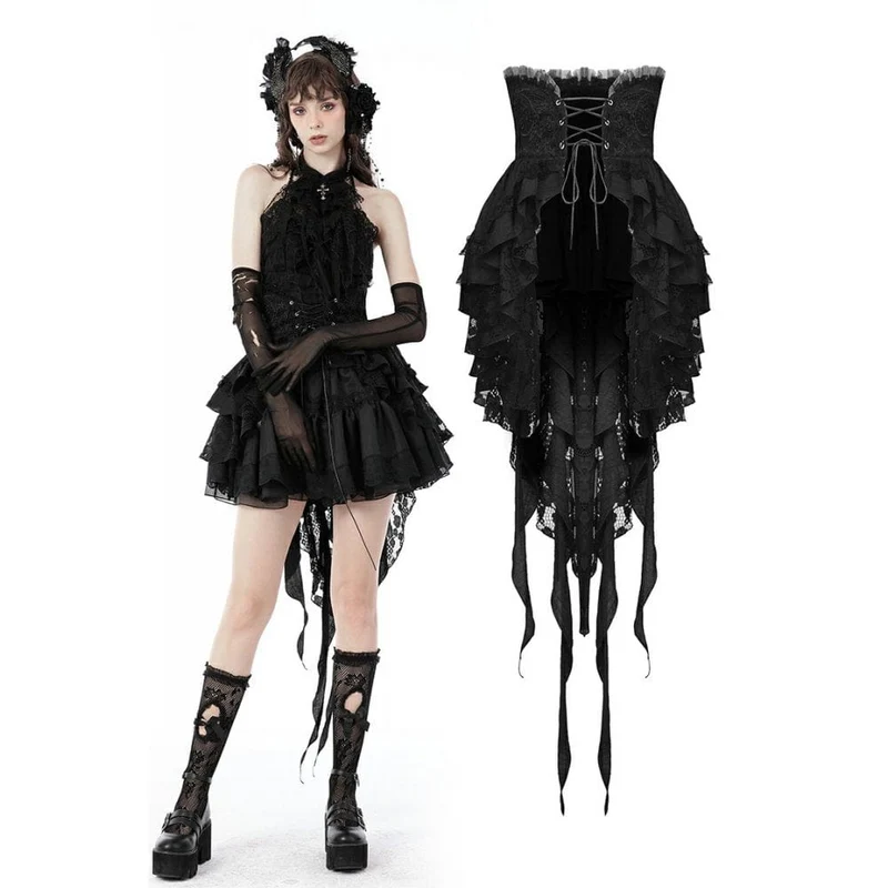 Gothic High/Low Multilayer-Spitzen-Tunika-Rock für Damen
