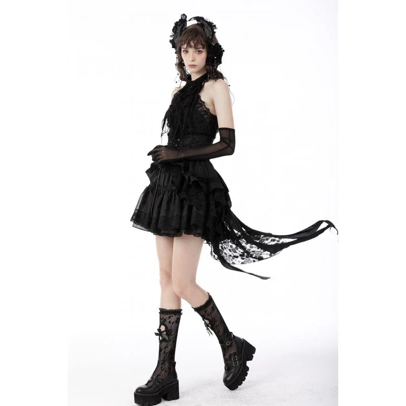 Gothic High/Low Multilayer-Spitzen-Tunika-Rock für Damen