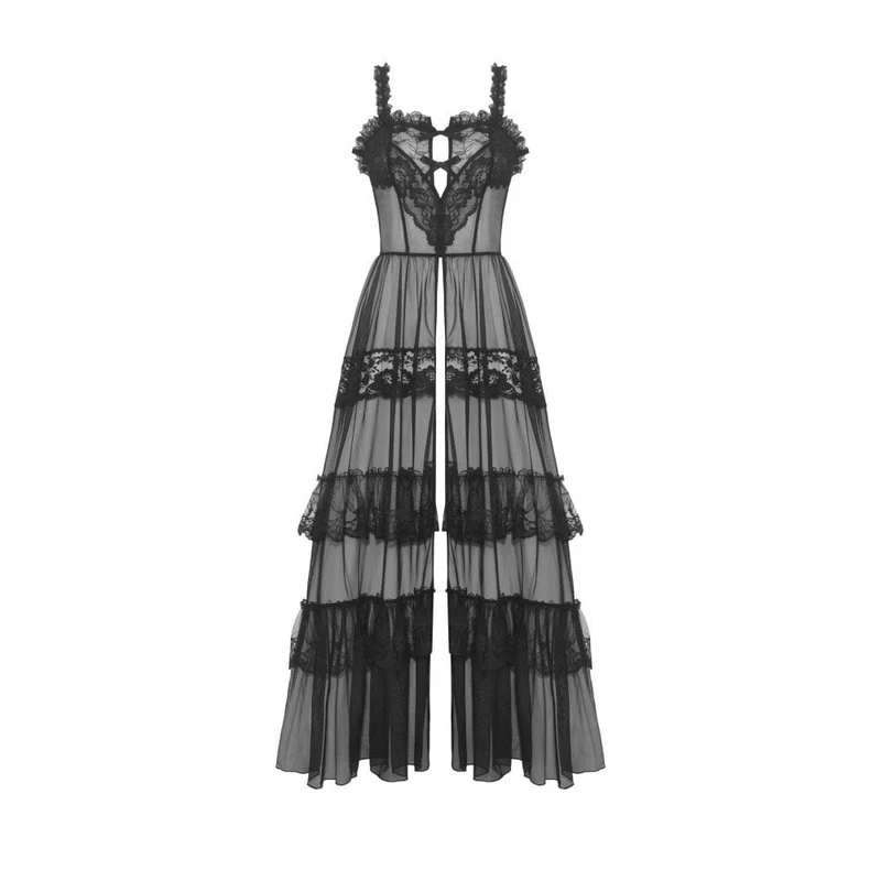Damen-Slipkleid im Gothic-Stil mit geteiltem, durchsichtigem Netzstoff