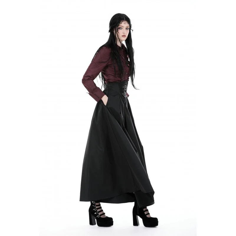 Damen-Gothic-Hemd mit Umlegekragen und Rüschen, Rot