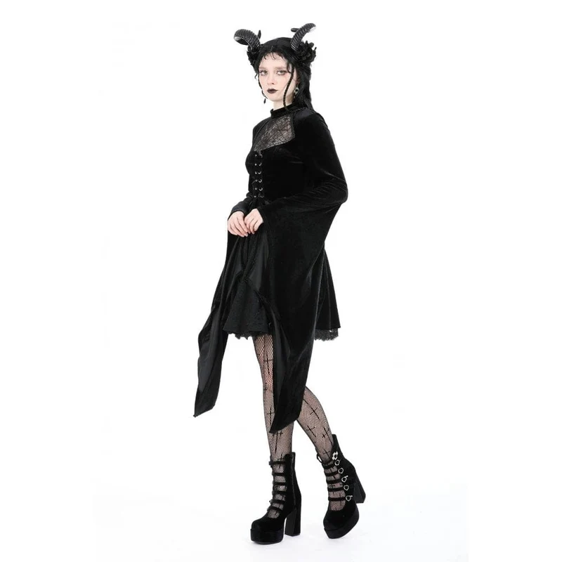 Damen-Brautkleid im Gothic-Stil mit ausgestellten Ärmeln, Spinnennetz und Spleiß-Samt