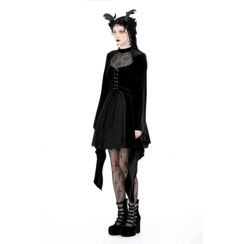 Damen-Brautkleid im Gothic-Stil mit ausgestellten Ärmeln, Spinnennetz und Spleiß-Samt