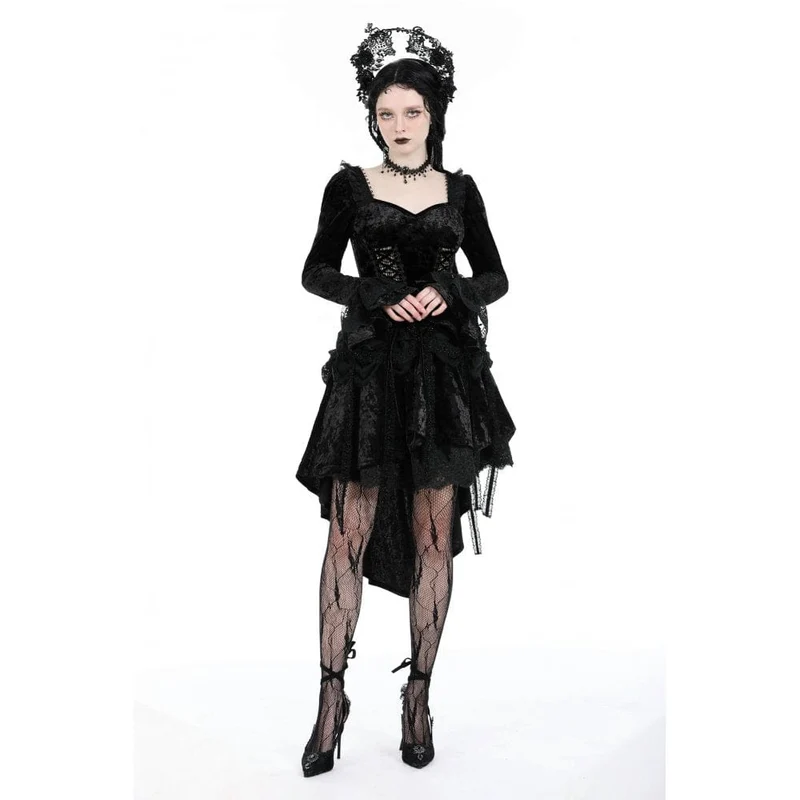 Damen-Gothic-Lagen-High-Low-Samtkleid