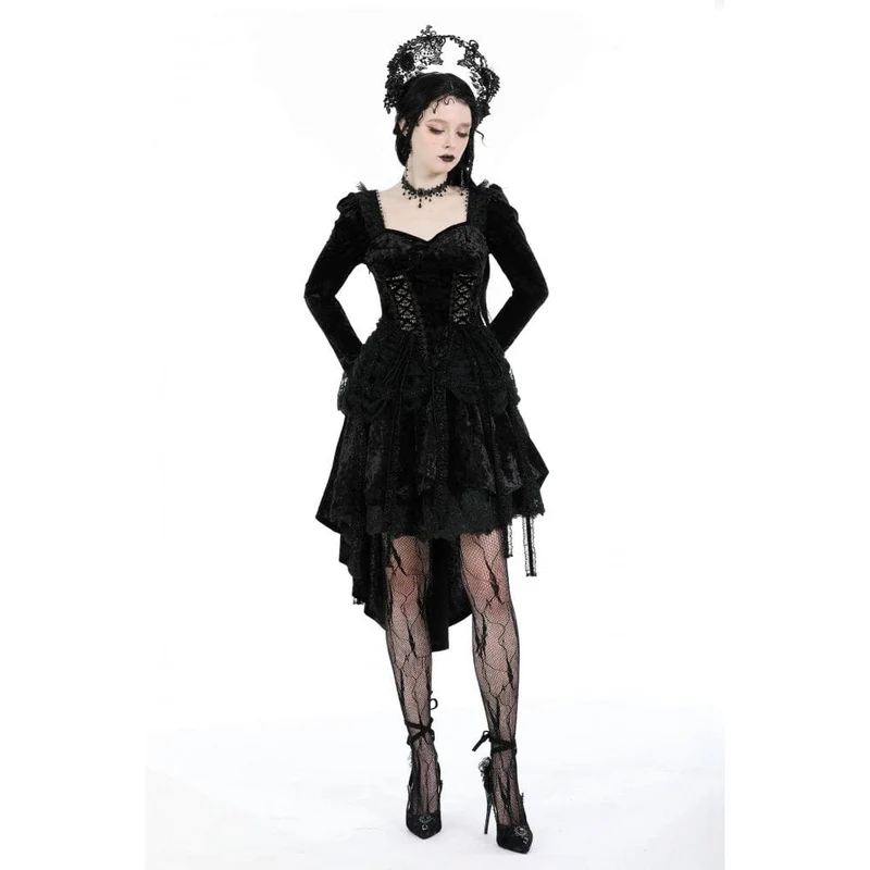 Damen-Gothic-Lagen-High-Low-Samtkleid