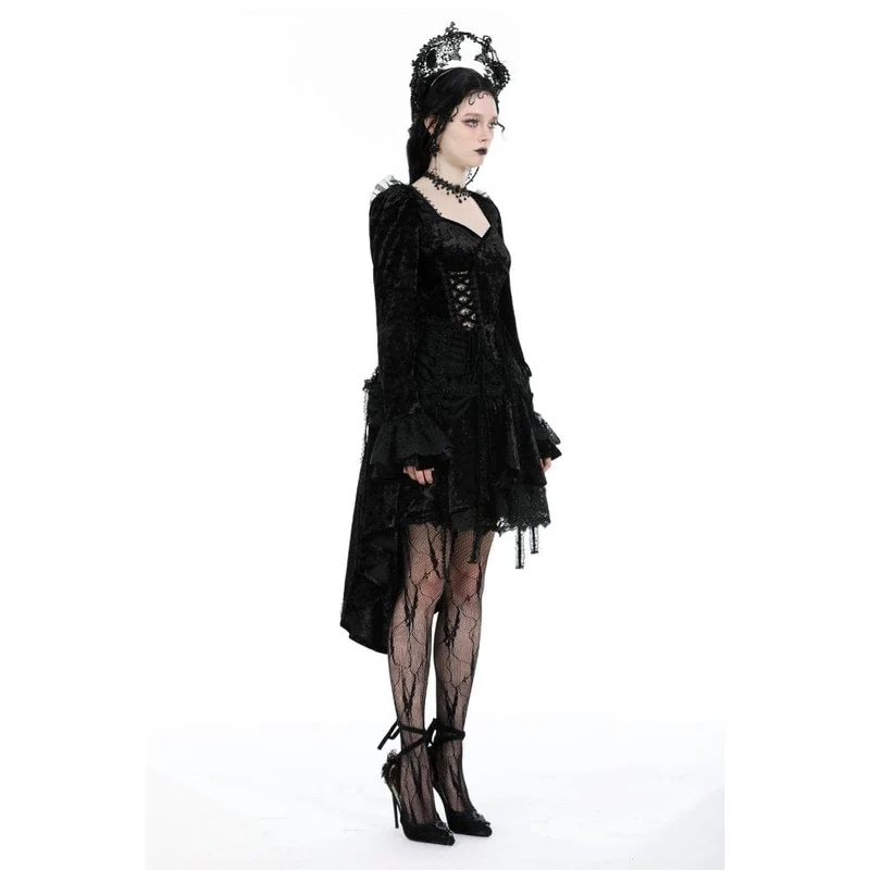 Damen-Gothic-Lagen-High-Low-Samtkleid