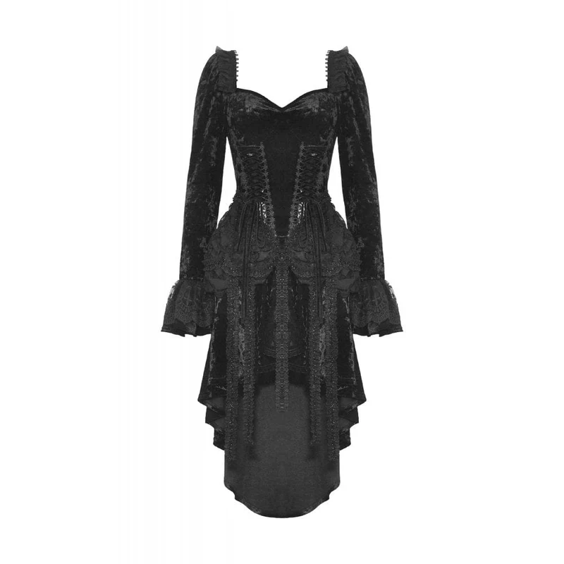 Damen-Gothic-Lagen-High-Low-Samtkleid