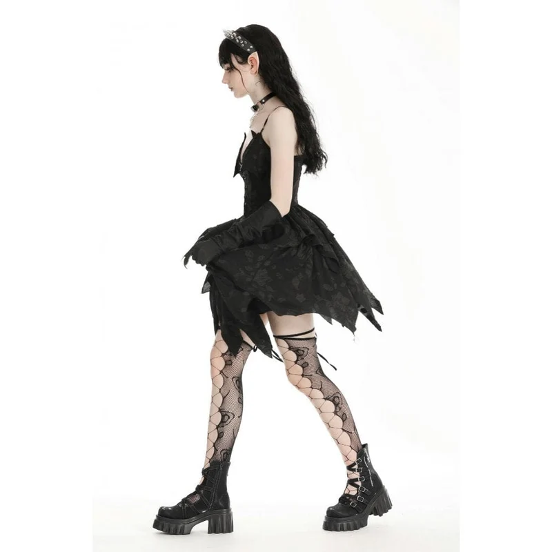 Gothic-Kleid für Damen mit unregelmäßigem, tiefem Ausschnitt, Halloween-Kleid, Abschlusskleid