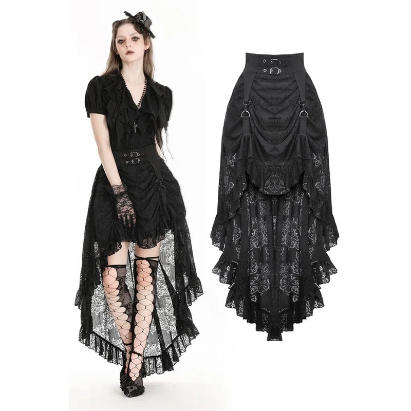 Damen Gothic High/Low Spitzenrock