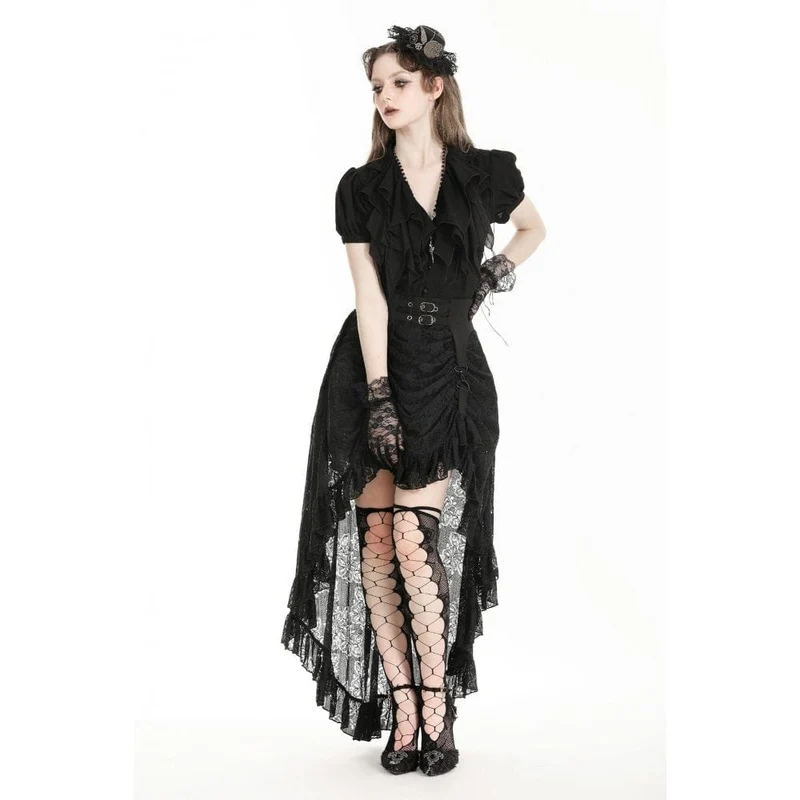 Damen Gothic High/Low Spitzenrock