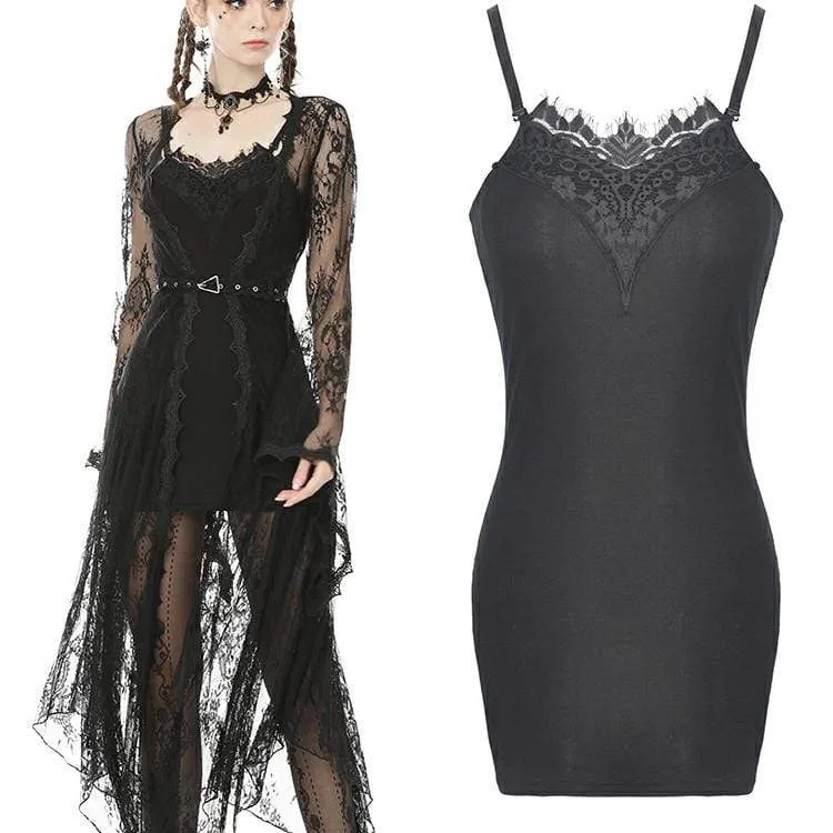 Sexy, schmal geschnittenes, figurbetontes Kleid aus schwarzer Spitze (ohne Spitzenumhang)
