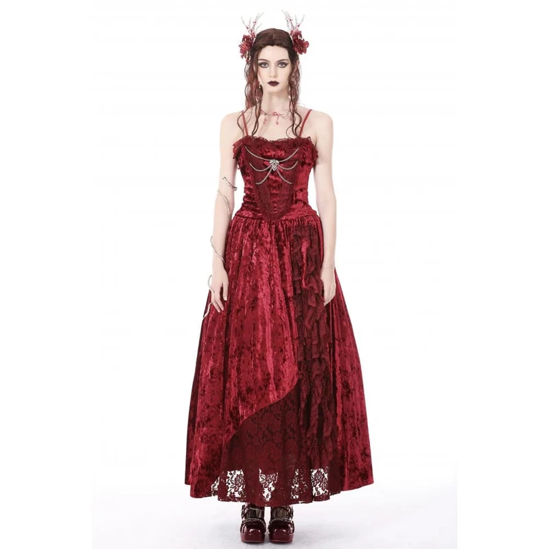 Gothic Lace Splice Velvet Slip Dress für Damen