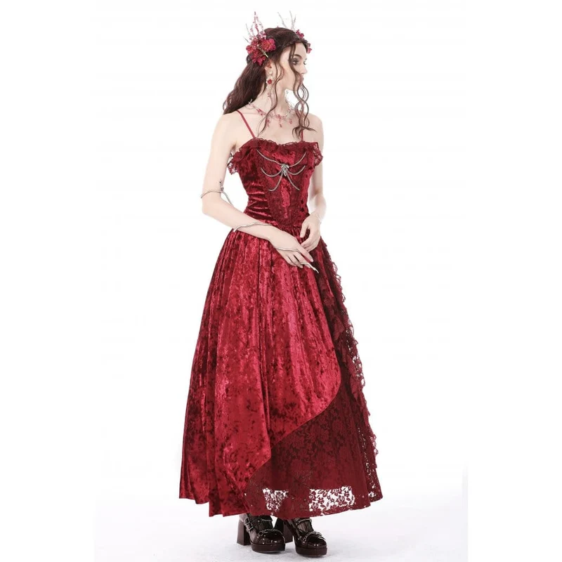 Gothic Lace Splice Velvet Slip Dress für Damen