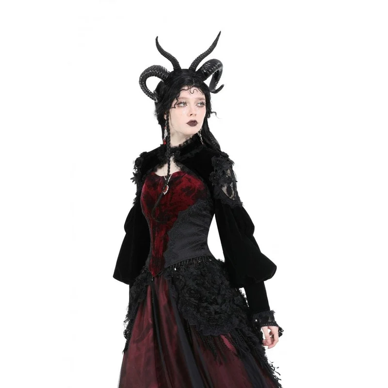 Gothic-Umhang aus Samt mit Laternenärmeln und Spitzenspleißen für Damen