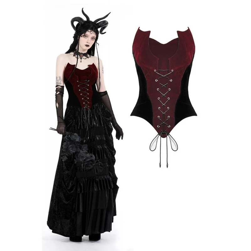 Zweifarbiges Gothic-Fledermaus-Vollbrustkorsett für Damen