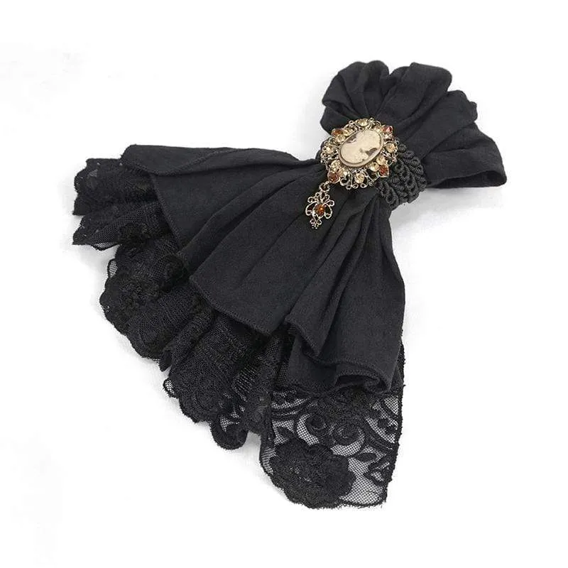 Herren Vintage Lace Edge Pandent Black Bowties