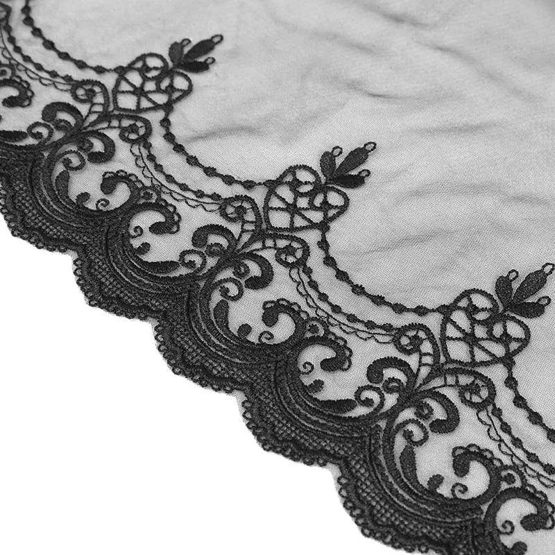 Damen Gothic Floral Lace Sheer Black Umhänge mit Kapuze