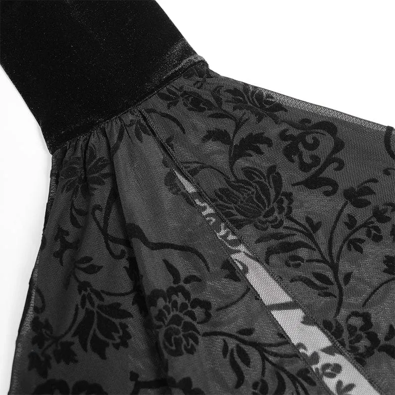 Gothic-Langarmhemd aus Samt mit Schnürung und Perlen für Damen