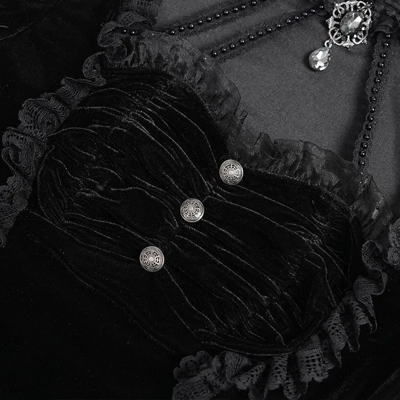 Gothic Mesh Puff Langarm Samthemd für Damen Schwarz