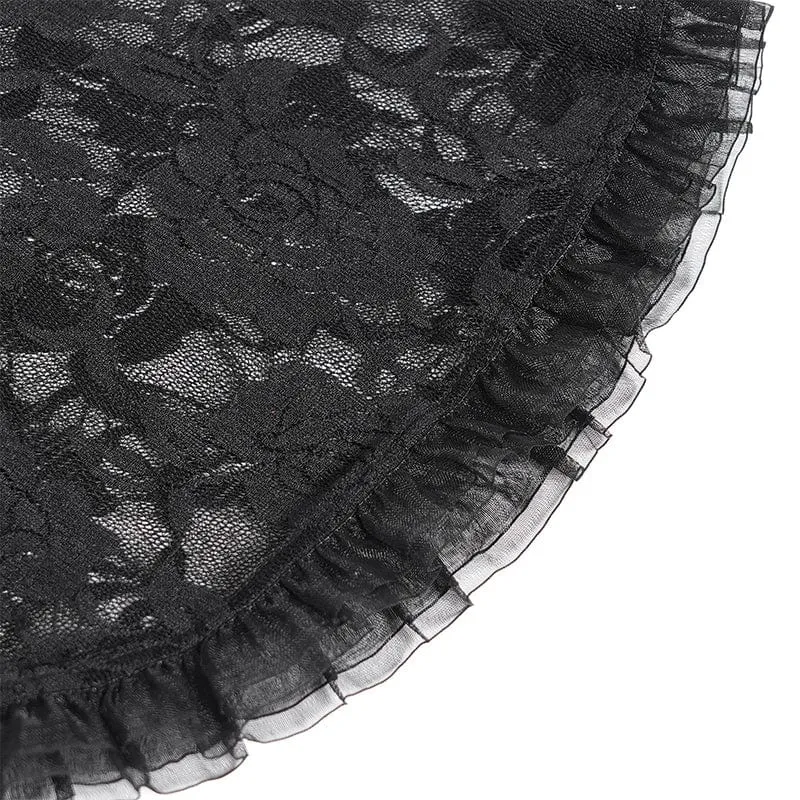 Gothic Mesh Puff Langarm Samthemd für Damen Schwarz