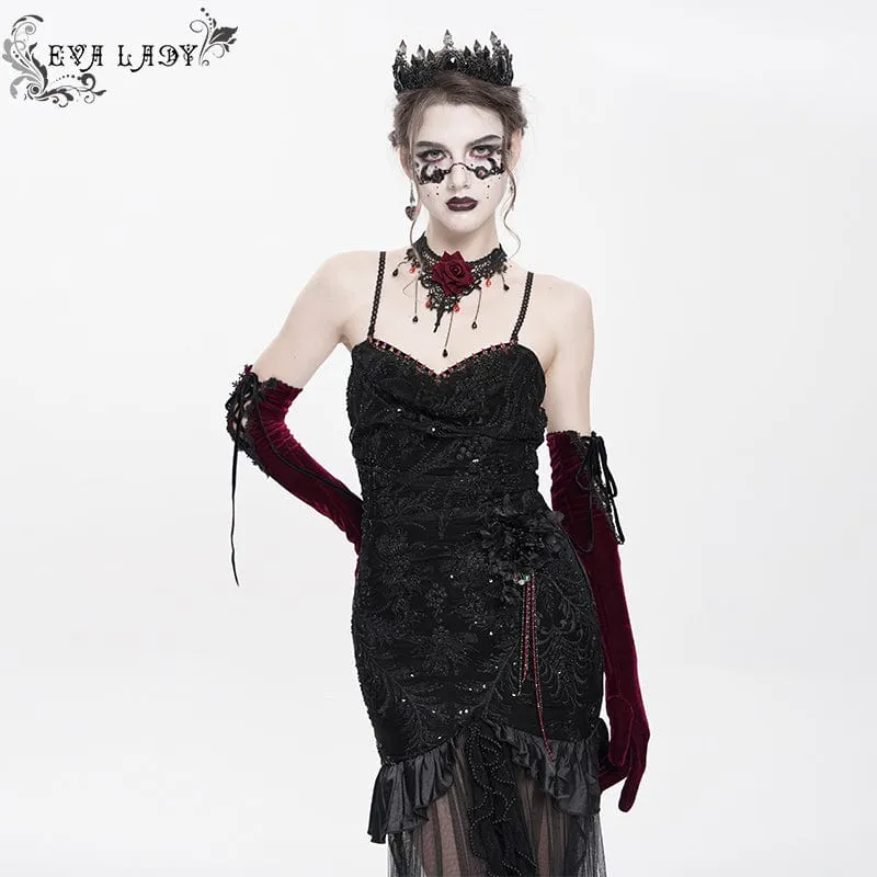 Gothic-Kleid für Damen mit floraler Stickerei, Netzsaum und langem Unterkleid, Hochzeitskleid