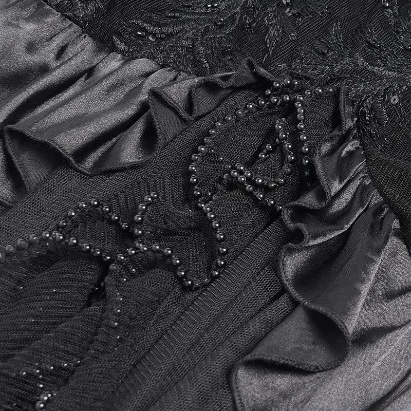 Gothic-Kleid für Damen mit floraler Stickerei, Netzsaum und langem Unterkleid, Hochzeitskleid