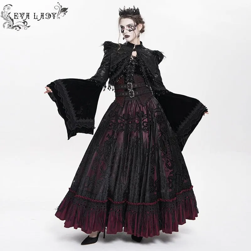Gothic Jacquard Quasten Schnallen Langer Rock für Damen Rot
