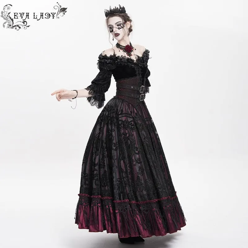 Gothic Jacquard Quasten Schnallen Langer Rock für Damen Rot