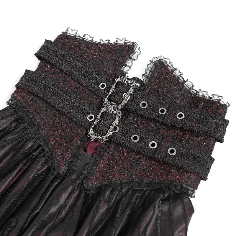 Gothic Jacquard Quasten Schnallen Langer Rock für Damen Rot
