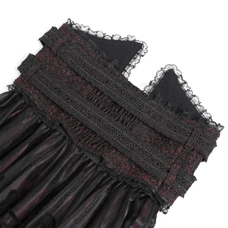 Gothic Jacquard Quasten Schnallen Langer Rock für Damen Rot