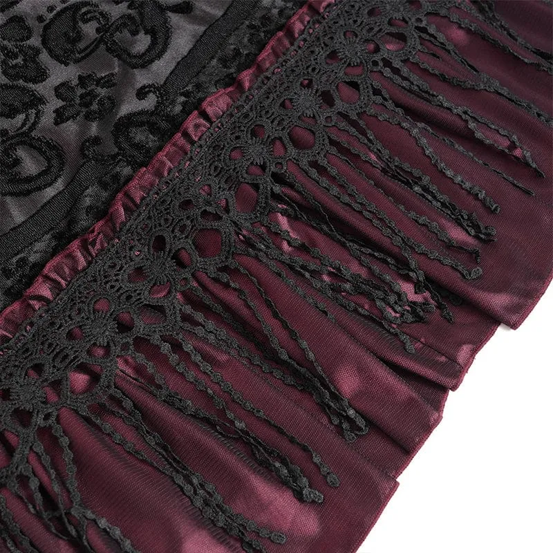 Gothic Jacquard Quasten Schnallen Langer Rock für Damen Rot
