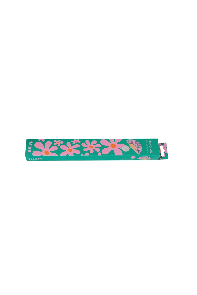 Fächer - Rosa-grüner Blumenfächer - 42,5 × 23 cm