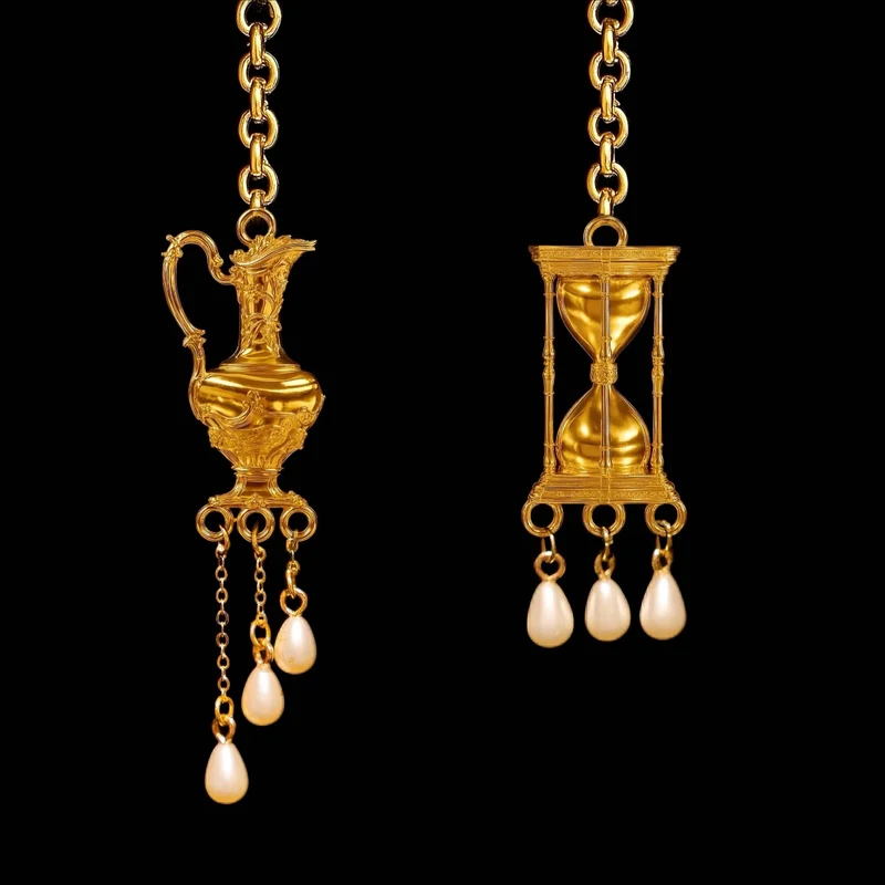 Gothic-Ohrstecker für Damen, asymmetrisch, mit Perlen und Krugmotiv in Sanduhrform
